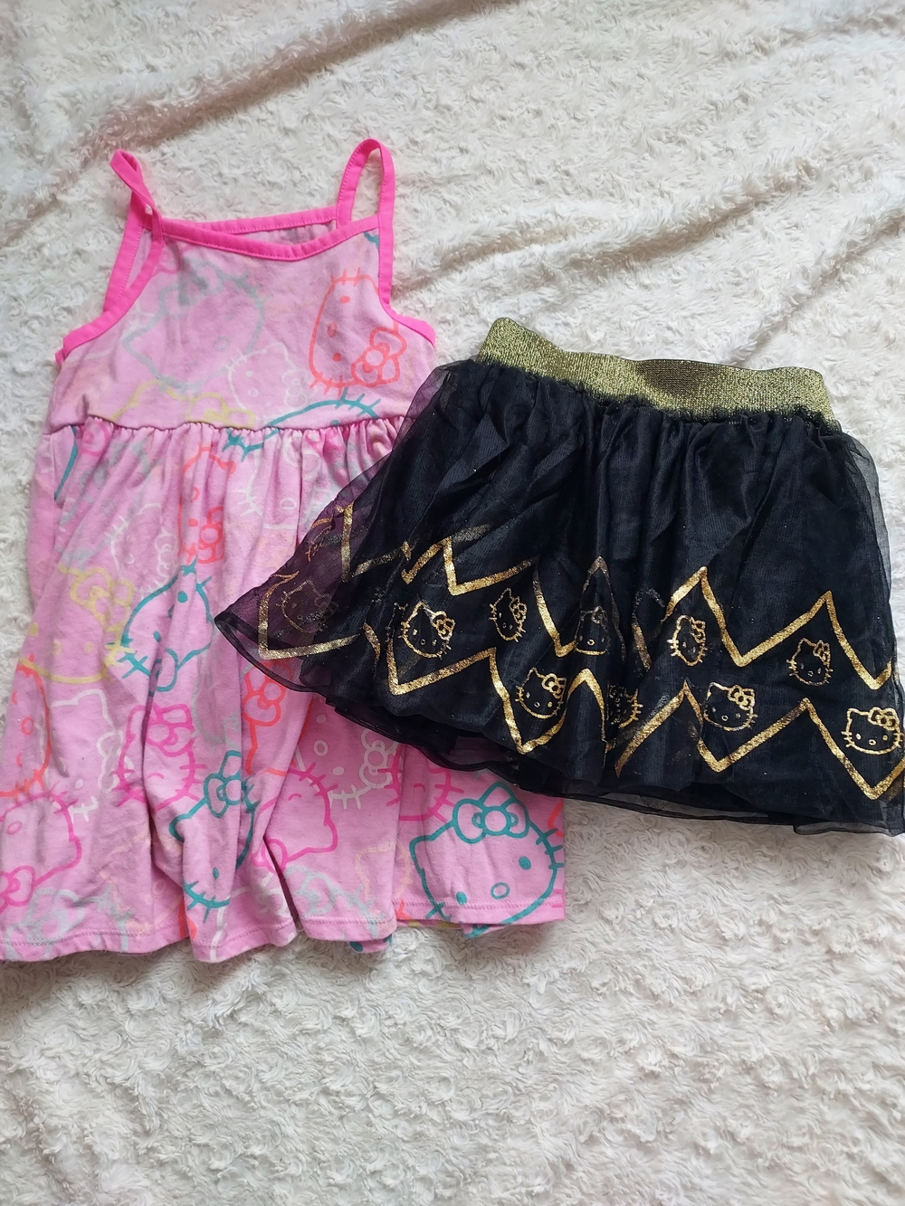 Hello Kitty Girls' Pink Sun Dress and Black Gold Tulle Tutu Skirt Set Sanrio